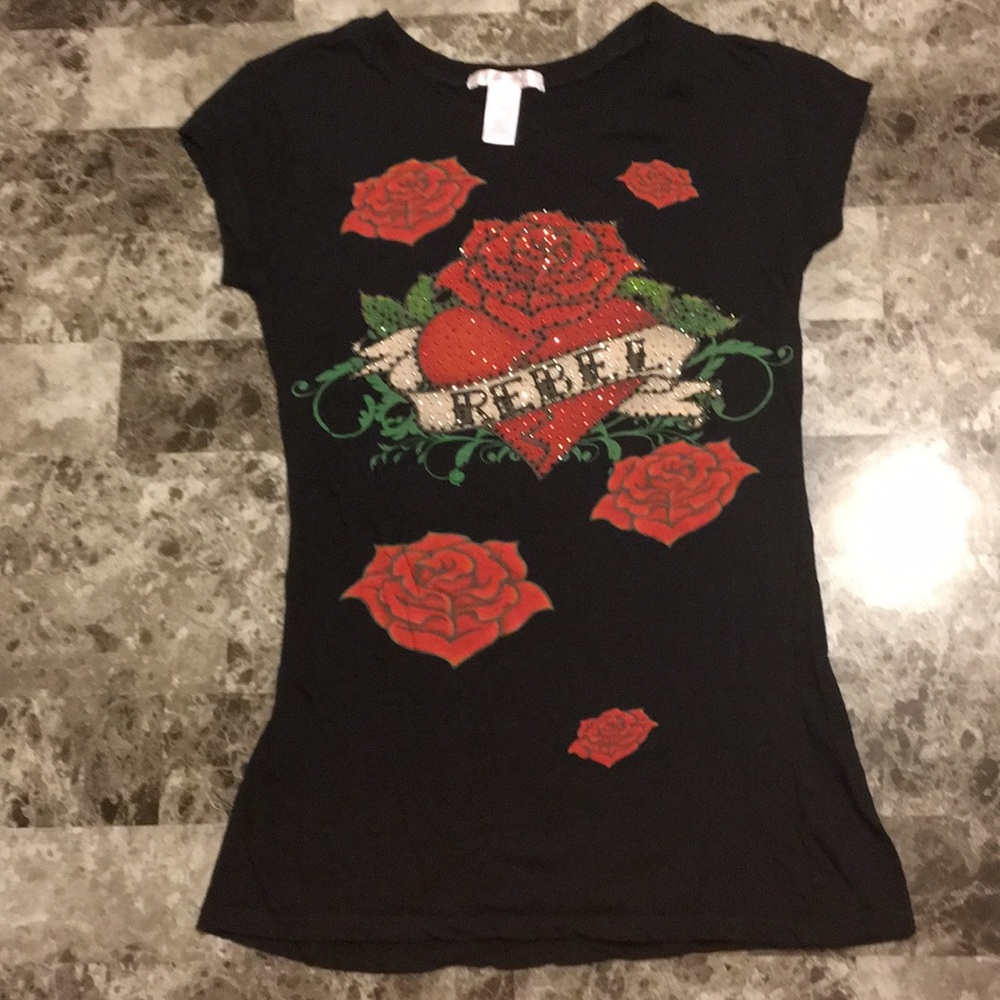 Rhinestone embellished “Rebel” Graphic Tee